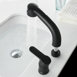 Telescopic Basin Mixer With Hand Shower Modern Black