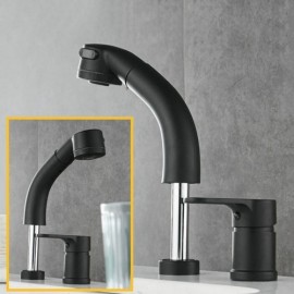 Telescopic Basin Mixer With Hand Shower Modern Black