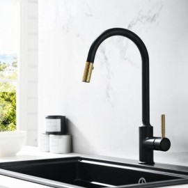 Black/Gold Copper Kitchen Mixer Faucet With Retractable Nozzle