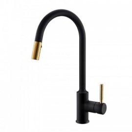 Black/Gold Copper Kitchen Mixer Faucet With Retractable Nozzle
