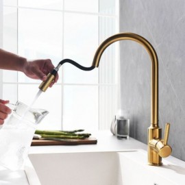 Black/Gold Copper Kitchen Mixer Faucet With Retractable Nozzle