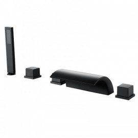 Pure Black Bathtub Faucet With Hand Shower And 3 Handles