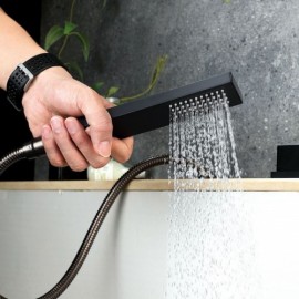 Pure Black Bathtub Faucet With Hand Shower And 3 Handles