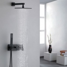 Black Recessed Shower Faucet With Hand Shower For Bathroom