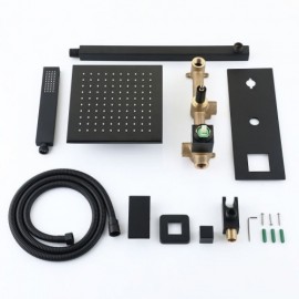 Black Recessed Shower Faucet With Hand Shower For Bathroom