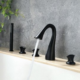 Sleek Black Bathtub Faucet With Hand Shower Contemporary Style