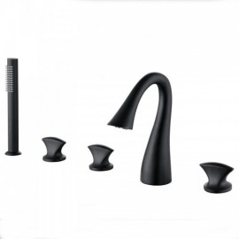 Sleek Black Bathtub Faucet With Hand Shower Contemporary Style