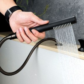 Sleek Black Bathtub Faucet With Hand Shower Contemporary Style