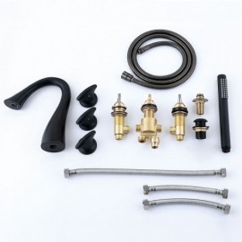 Sleek Black Bathtub Faucet With Hand Shower Contemporary Style