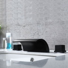 Solid Brass Waterfall Black Bathtub Faucet With 2 Handles