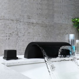Solid Brass Waterfall Black Bathtub Faucet With 2 Handles