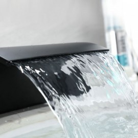 Solid Brass Waterfall Black Bathtub Faucet With 2 Handles