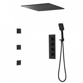 Recessed Black Shower Faucet With 3 Massage Shower Jets