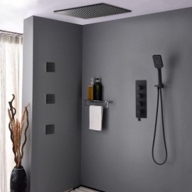 Recessed Black Shower Faucet With 3 Massage Shower Jets