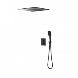 Recessed Black Thermostatic Shower Faucet With Hand Shower 2 Handles