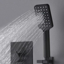 Recessed Black Thermostatic Shower Faucet With Hand Shower 2 Handles