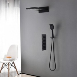 Recessed Black Shower Faucet With Hand Shower 4 Handles