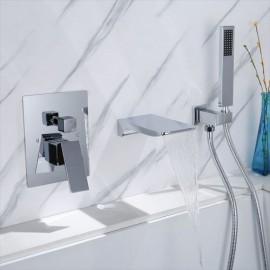 Contemporary Solid Brass Bathtub Faucet With Hand Shower Wall Mount