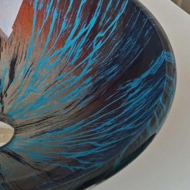 Round Countertop Sink Blue Brown Tempered Glass With Faucet For Bathroom