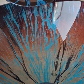 Round Countertop Sink Blue Brown Tempered Glass With Faucet For Bathroom