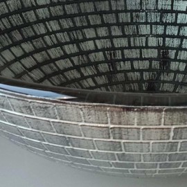 Round Silver Tile Tempered Glass Sink With Faucet For Bathroom