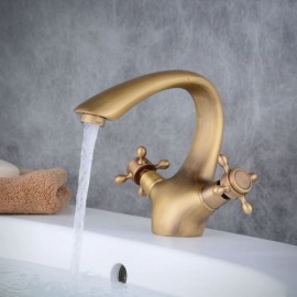 Single Hole Lavatory Faucet 2 Handles Antique Brass