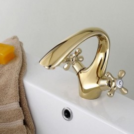 Single Hole Lavatory Faucet 2 Handles Antique Brass