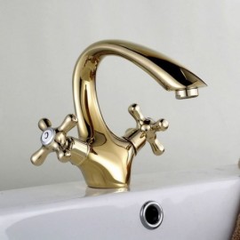 Single Hole Lavatory Faucet 2 Handles Antique Brass