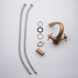 Single Hole Lavatory Faucet 2 Handles Antique Brass