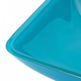 Blue Square Tempered Glass Countertop Washbasin With Faucet For Bathroom