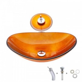 Yellow Tempered Glass Waterfall Countertop Sink With Faucet For Bathroom