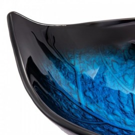 Countertop Washbasin Tempered Glass Blue Leaf Waterfall With Faucet For Bathroom