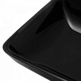 Black Rectangle Tempered Glass Sink With Faucet For Bathroom