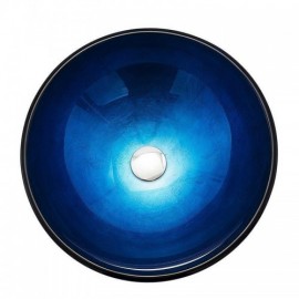 Waterfall Blue Round Tempered Glass Sink With Faucet For Bathroom Toilet