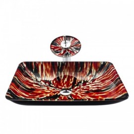 Flame Rectangle Tempered Glass Countertop Washbasin With Faucet For Bathroom
