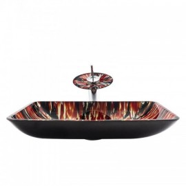 Flame Rectangle Tempered Glass Countertop Washbasin With Faucet For Bathroom