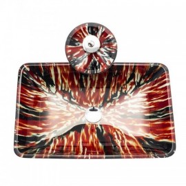 Flame Rectangle Tempered Glass Countertop Washbasin With Faucet For Bathroom