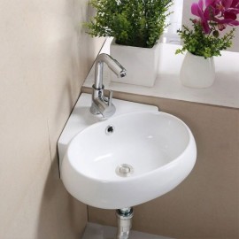 Small White Ceramic Wall-Mounted Sink For Balcony Bathroom