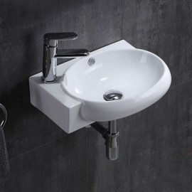 White Ceramic Wall-Mounted Sink For Balcony Bathroom