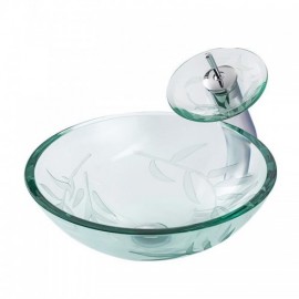 Transparent Tempered Glass Washbasin Printed Sheet With Faucet For Bathroom