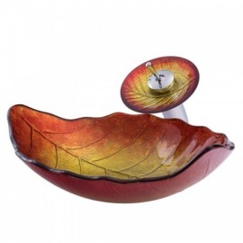 Countertop Washbasin Tempered Glass Waterfall Yellow Leaf With Faucet For Bathroom