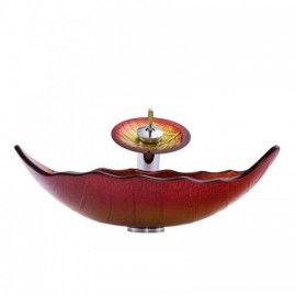 Countertop Washbasin Tempered Glass Waterfall Yellow Leaf With Faucet For Bathroom