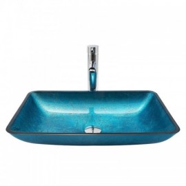 Rectangular Countertop Sink In Retro Blue Tempered Glass For Bathroom