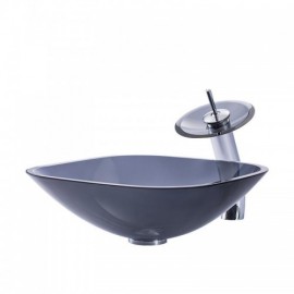 Tempered Glass Sink Round With Faucet For Bathroom