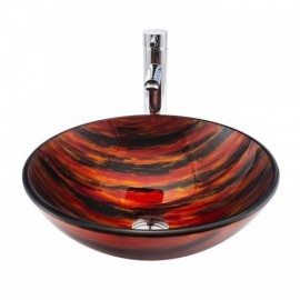 Countertop Washbasin In Tempered Glass Round Retro Line For Bathroom