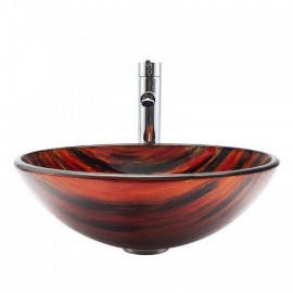 Countertop Washbasin In Tempered Glass Round Retro Line For Bathroom