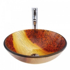 Retro Countertop Washbasin Tempered Glass Round Drain For Bathroom