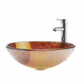 Retro Countertop Washbasin Tempered Glass Round Drain For Bathroom