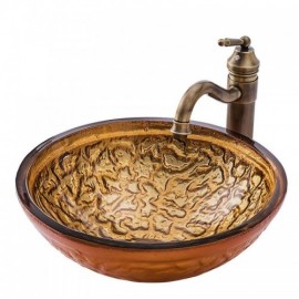 Countertop Washbasin Tempered Glass Round Gold Stripe For Bathroom Toilets