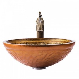 Countertop Washbasin Tempered Glass Round Gold Stripe For Bathroom Toilets